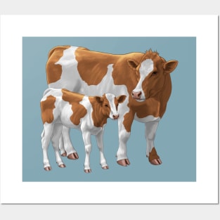 Guernsey Cow and Cute Calf Posters and Art